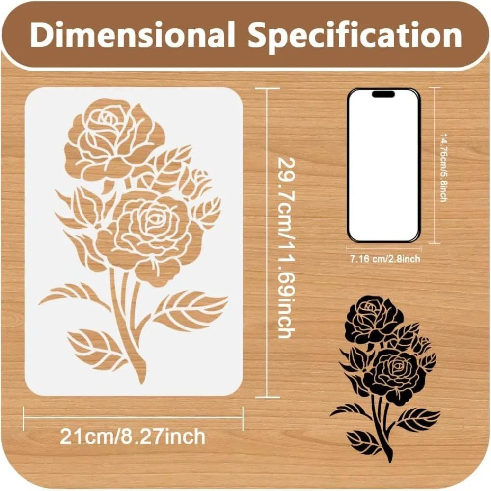 Rose Bouquet Reusable Painting Stencil – 11.69"x8.27" Floral Painting Stencil Axl