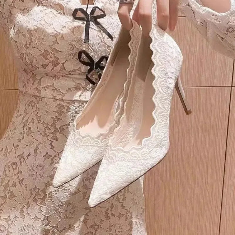 Women's White Lace Stiletto Heels | Bridal Wedding Pumps Lace Stiletto Pumps Axl