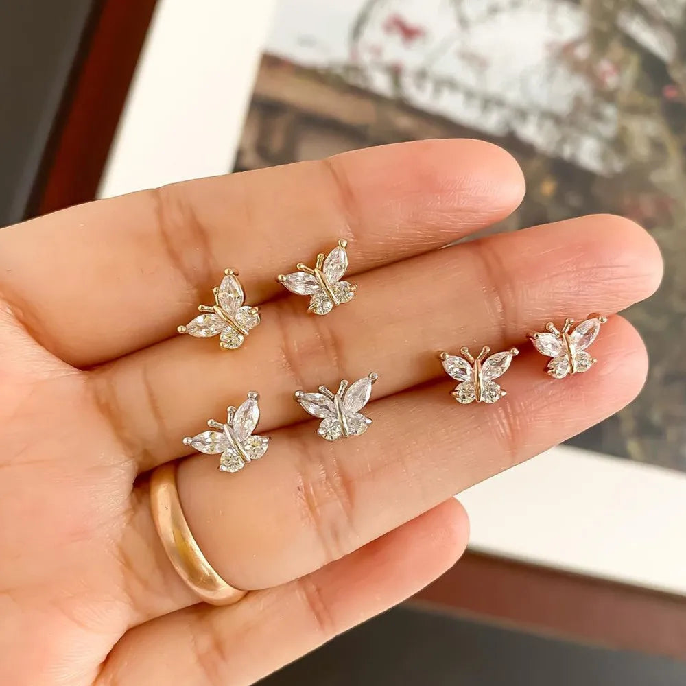 Huitan Butterfly Stud Earrings – CZ Silver & Gold | Women's Jewelry Stud Earrings Axl