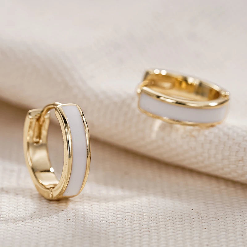 Huitan White Enamel Hoop Earrings – Women's Fashion Jewelry Hoop Earrings Axl