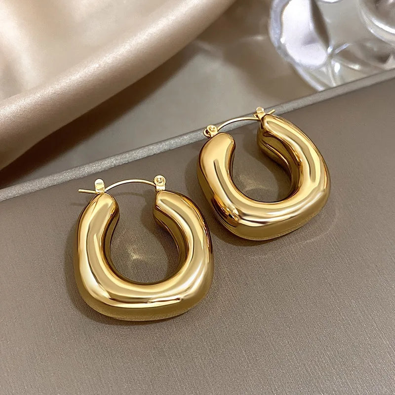 Huitan Chunky Hoop Earrings – Minimalist Circle Statement Jewelry Hoop Earrings Axl E5776