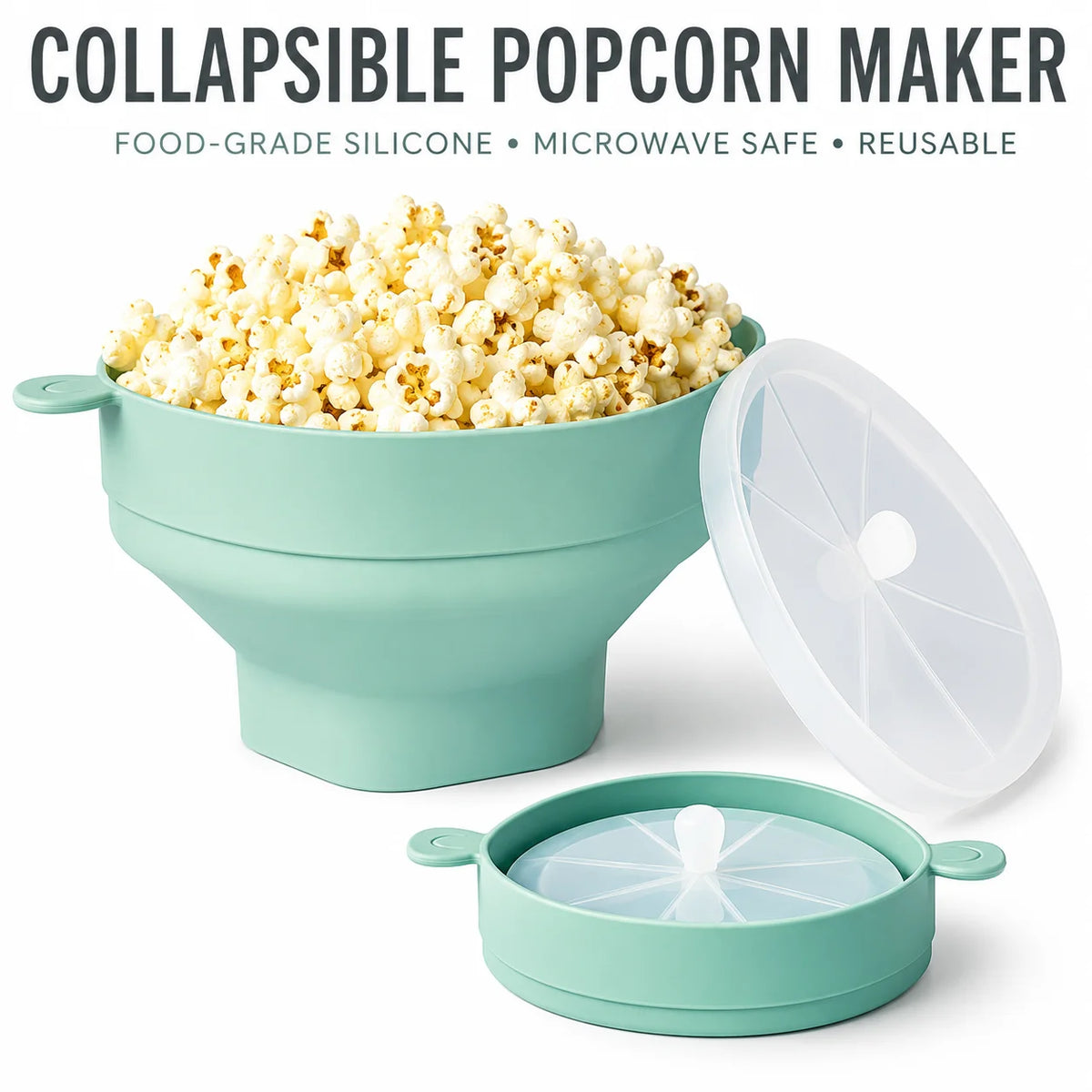 Collapsible Silicone Microwave Popcorn Popper Bowl with Lid Popcorn Popper Axl