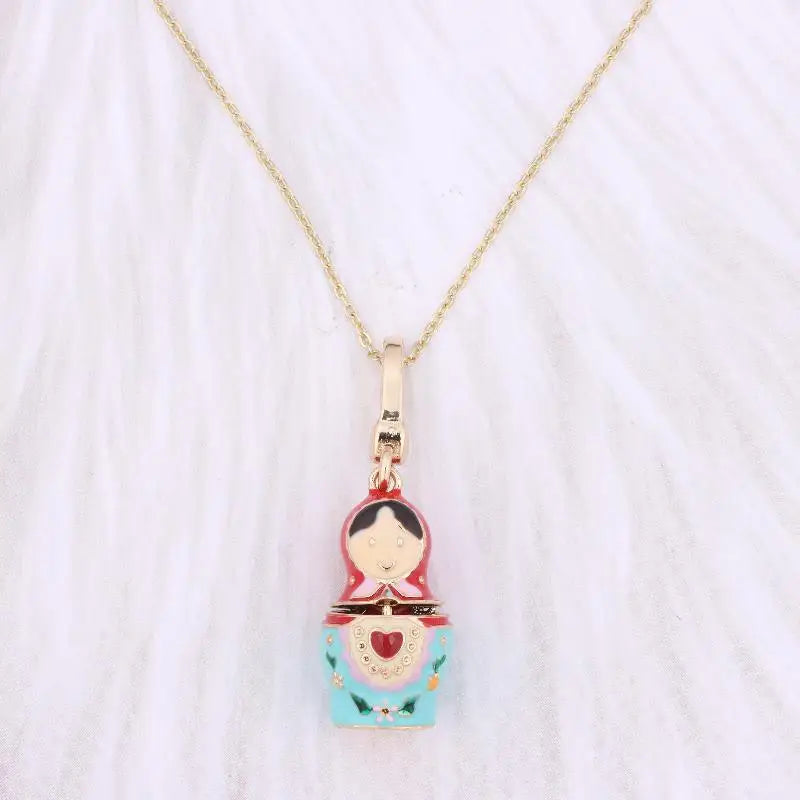 Matryoshka Doll Necklace – Hand-Painted Enamel Charm Pendant Charm Pendant Necklace Axl necklace