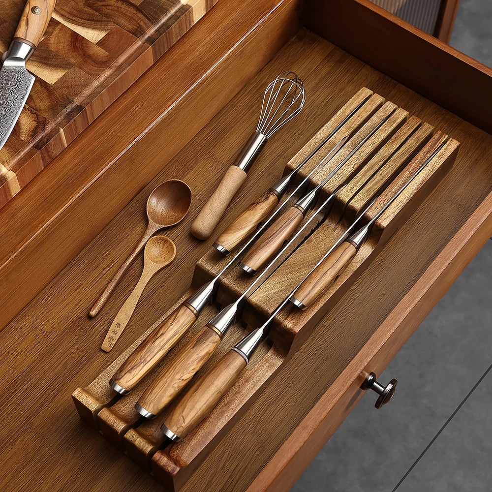 XINZUO 7-Slot Acacia Wood In-Drawer Knife Organizer Tray Knife Organizer Tray Axl