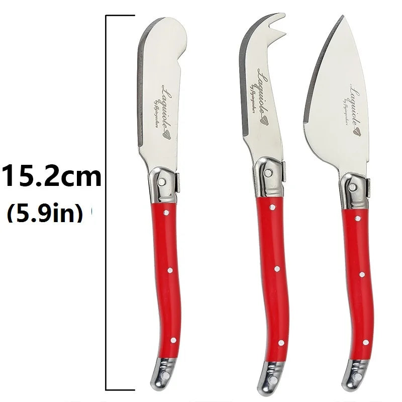 3-Piece Laguiole Style Cheese Knife Set – Butter Spreader & Slicer Cheese Knife Set Axl 3pcs red