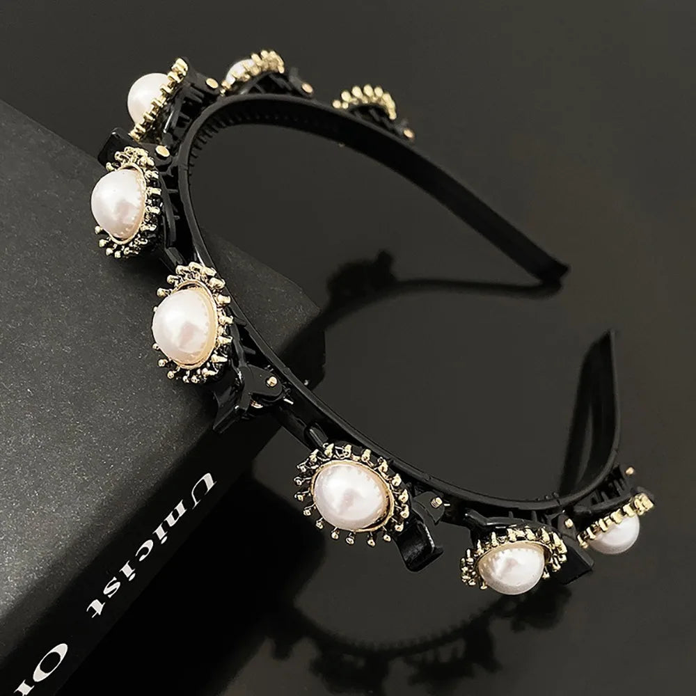Rhinestone Pearl Flower Hair Braider Toothed Headband | Zircon Decorative Headband Axl Style 7