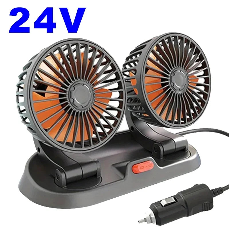 360° Dual Head Car Cooling Fan USB 5V 12V 24V Dashboard Fan Car Cooling Fan Axl 2 Head 24V Car cigar
