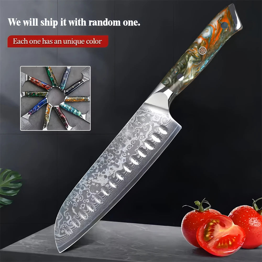 67-Layer Damascus Steel Santoku Knife – 17.8cm Sharp Blade Damascus Kitchen Knife Axl