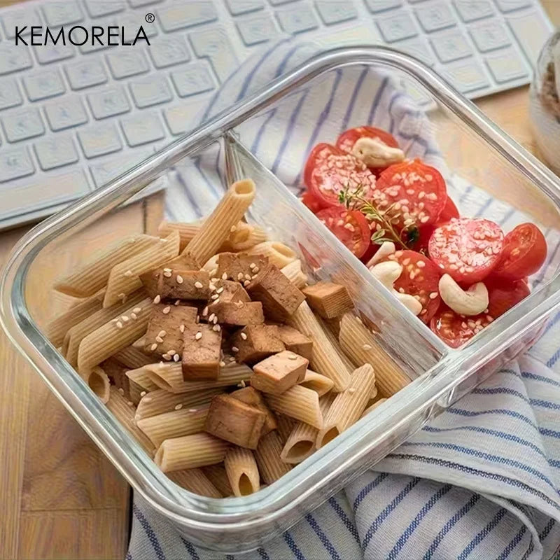 Glass Lunch Box 2/3 Compartment Airtight Lid | Fridge & Oven Safe Glass Food Container Axl