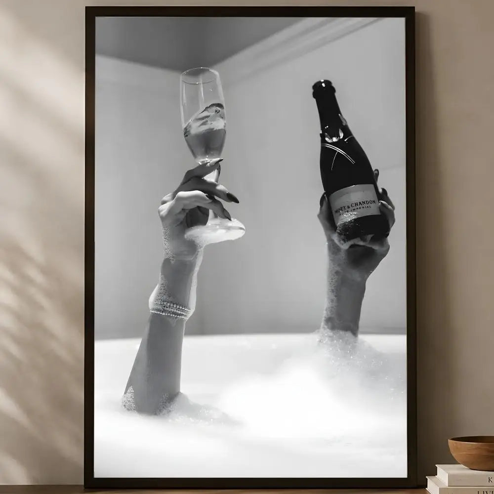 Woman Drinking Wine in Bathtub Poster – HD Self-Stick Wall Art Wall Art Poster Axl White01 40X50cmNoframe