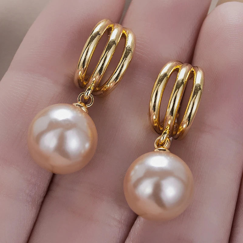 Huitan Champagne Simulated Pearl Drop Earrings | Women Pearl Drop Earrings Axl