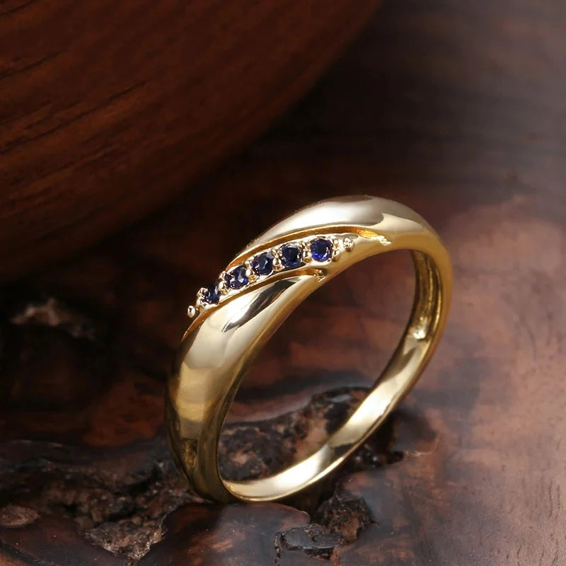 Huitan Gold Blue Cubic Zirconia Ring for Women | Wedding Band Fashion Ring Axl