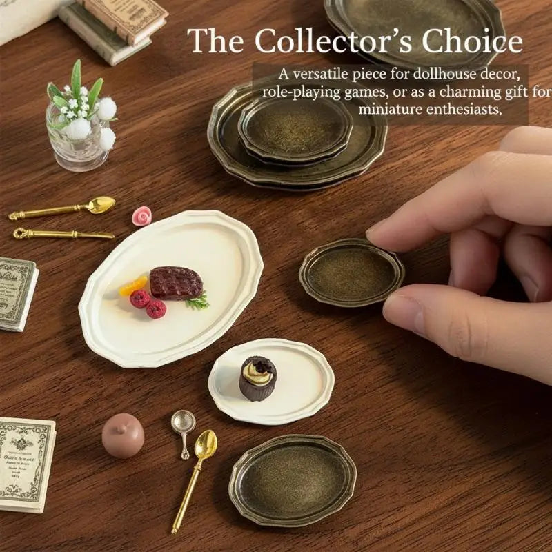 1/12 Dollhouse Miniature Oval Metal Dish – Retro Kitchen Plate Dollhouse Accessory Axl