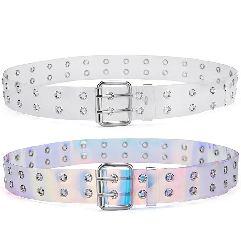 Women's Transparent PVC Belt – Laser Square Buckle Waistband Fashion Belt Axl