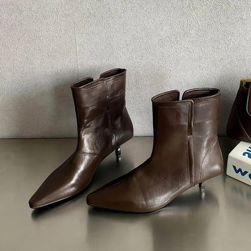 Women's Pointed Toe Ankle Boots – Slip-On Mid Heel Women's Ankle Boots Axl