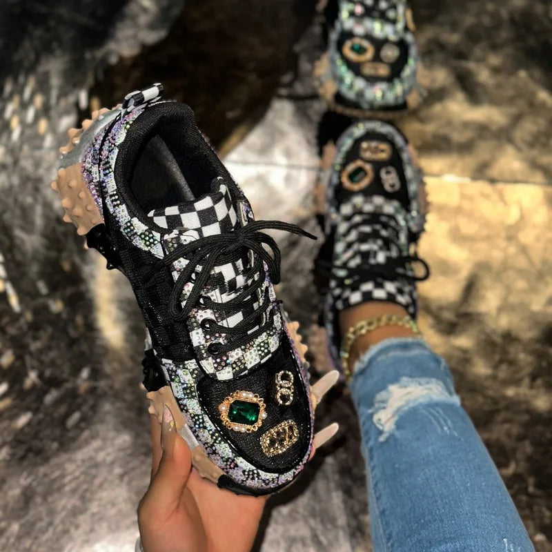 YEAE Rhinestone Women's Sneakers – Luxury Diamond Casual Shoes Women's Sneakers Axl