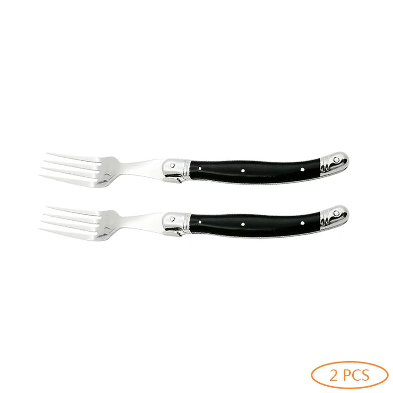 Laguiole Black Stainless Steel Cutlery Set – Fork Knife Spoon 2–10pc Flatware Cutlery Set Axl 2 PCS Fork