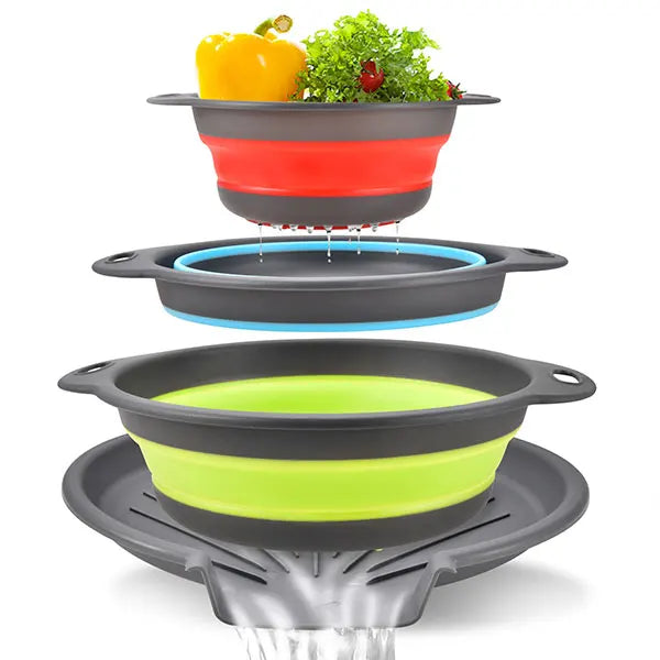 Foldable Colander Strainer Set & Self-Draining Base | 3/4 PCS Colander Strainer Set Axl 4PCS Mixed Color