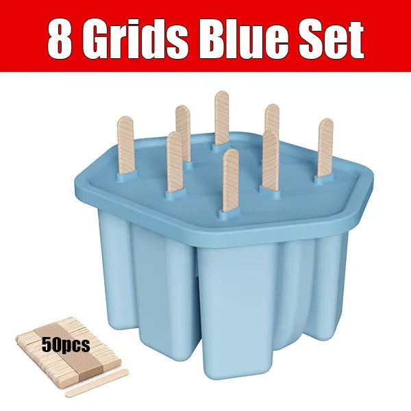 Silicone Popsicle Mold Set – Easy Release Ice Pop Maker & Sticks Popsicle Mold Set Axl New 8 Grids Blue Set