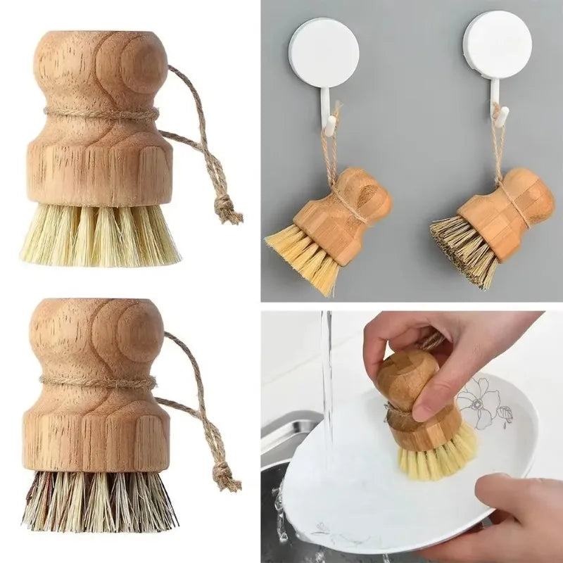 Natural Sisal & Coconut Palm Dish Brush with Lanyard Kitchen Cleaning Brush Axl