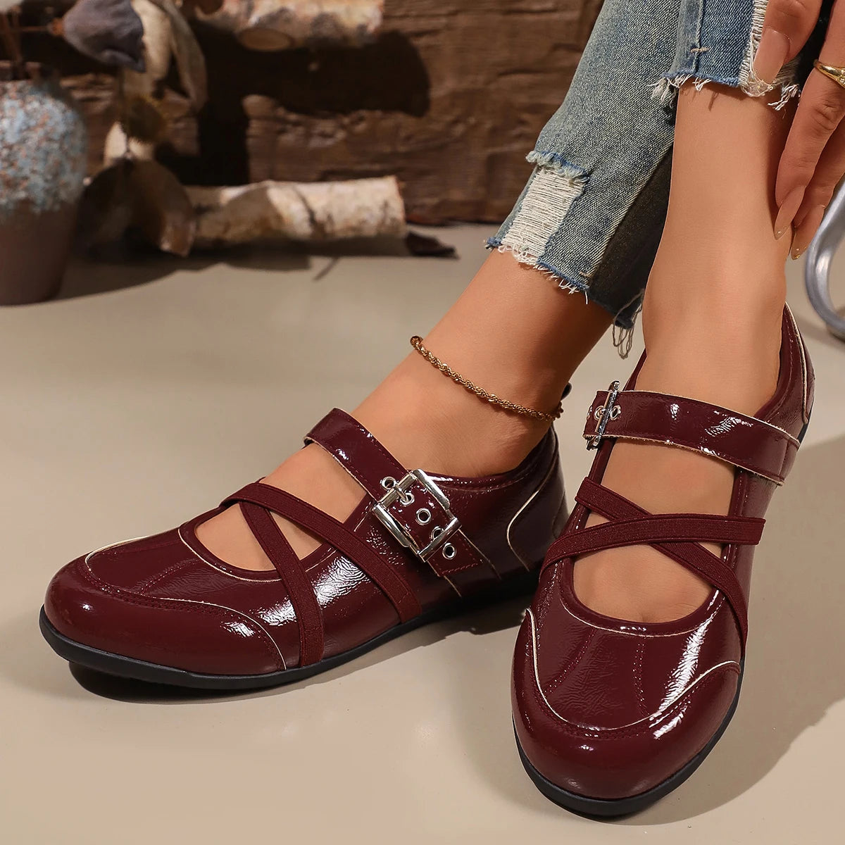 Women's Mary Jane Flats – Soft Sole Buckle Strap Casual Shoes Mary Jane Flats Axl