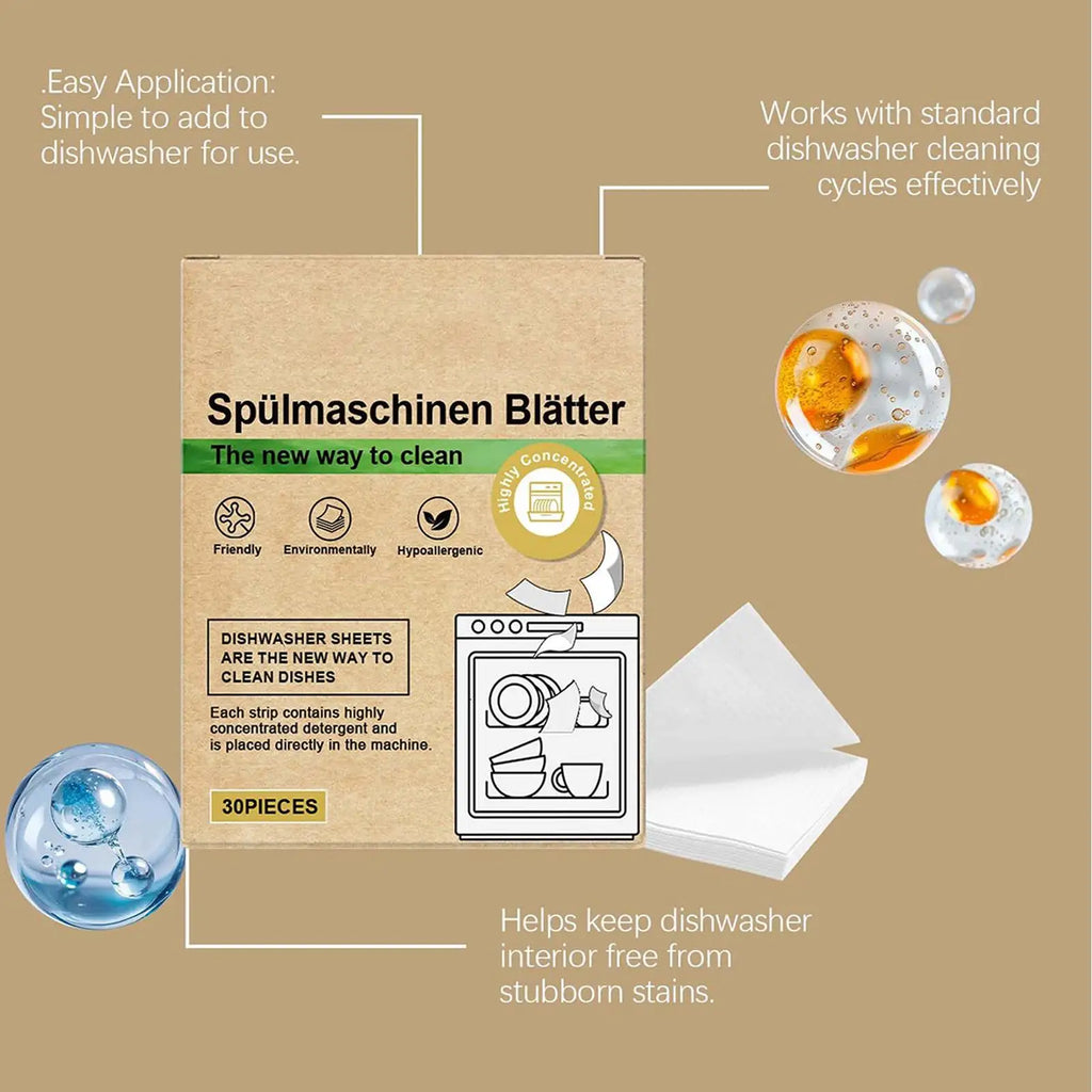 30-Pack Natural Dishwasher Detergent Sheets – Mild & Effective Dishwasher Detergent Sheets Axl