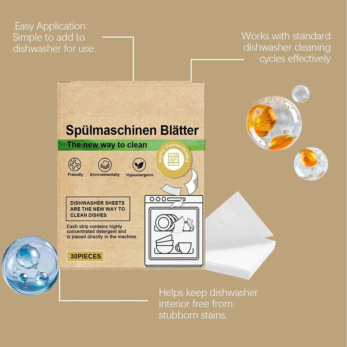 30-Pack Natural Dishwasher Detergent Sheets – Mild & Effective Dishwasher Detergent Sheets Axl