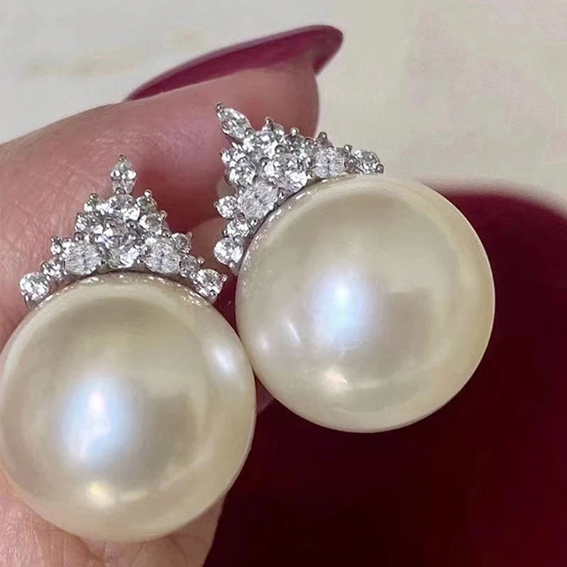 Huitan Pearl Drop Earrings with Cubic Zirconia | Bridal Jewelry Pearl Drop Earrings Axl