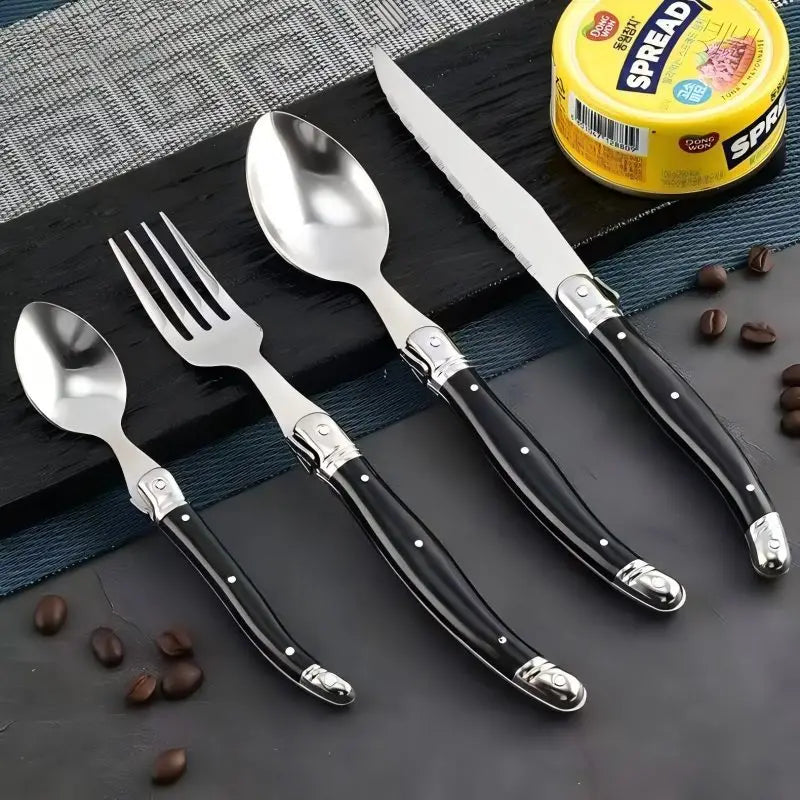 Laguiole Black Stainless Steel Cutlery Set – Fork Knife Spoon 2–10pc Flatware Cutlery Set Axl
