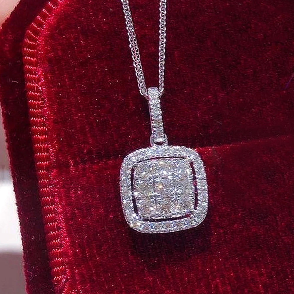 Huitan Square CZ Pendant Necklace – Silver Fashion Jewelry Pendant Necklace Axl XL722 42cm 5cm