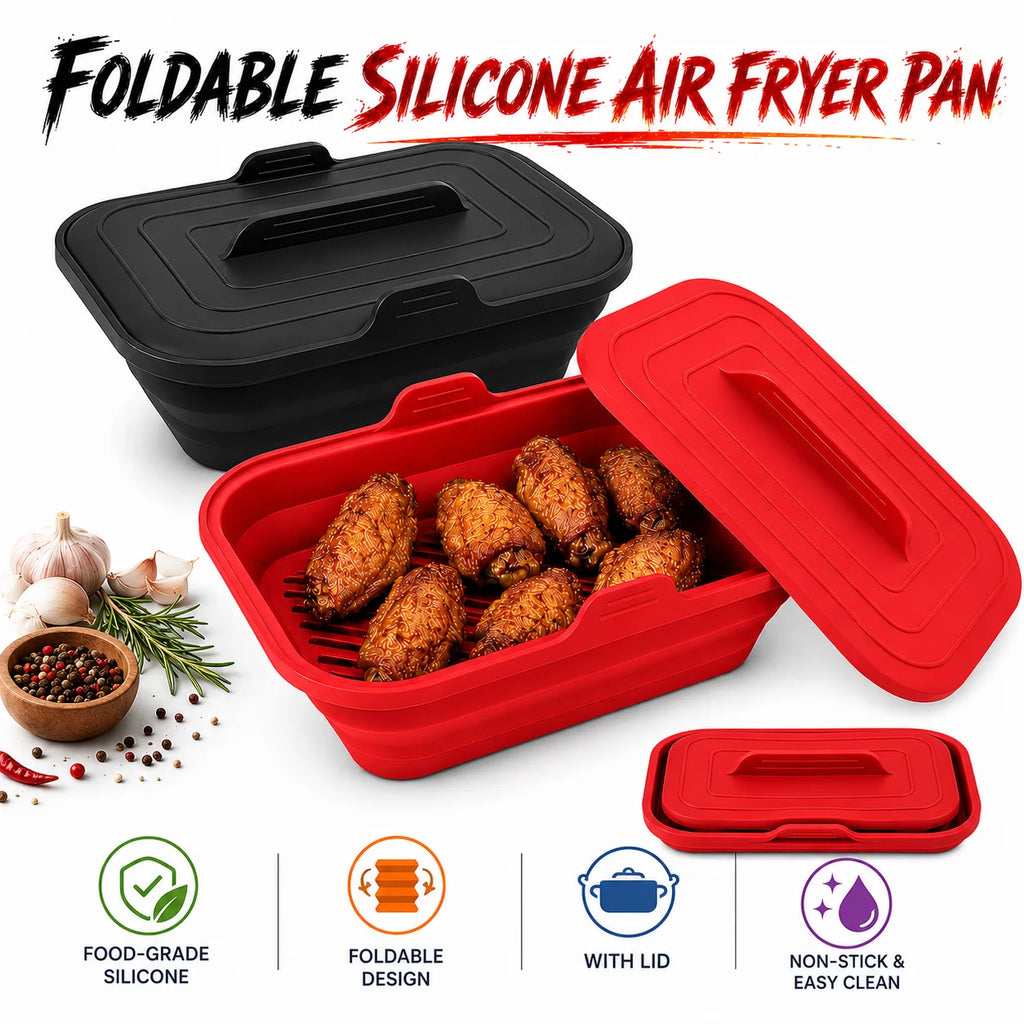 Foldable Silicone Air Fryer Basket with Lid | Reusable Baking Pan Silicone Baking Pan Axl