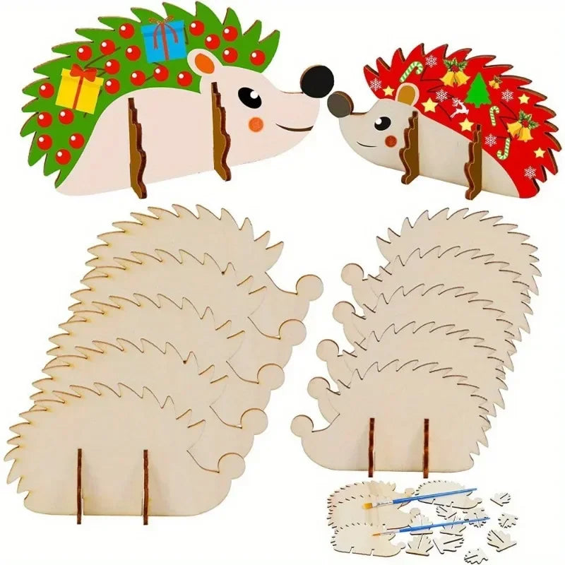 20-Piece Wooden Hedgehog DIY Craft Set – Christmas Decor DIY Wood Craft Kit Axl