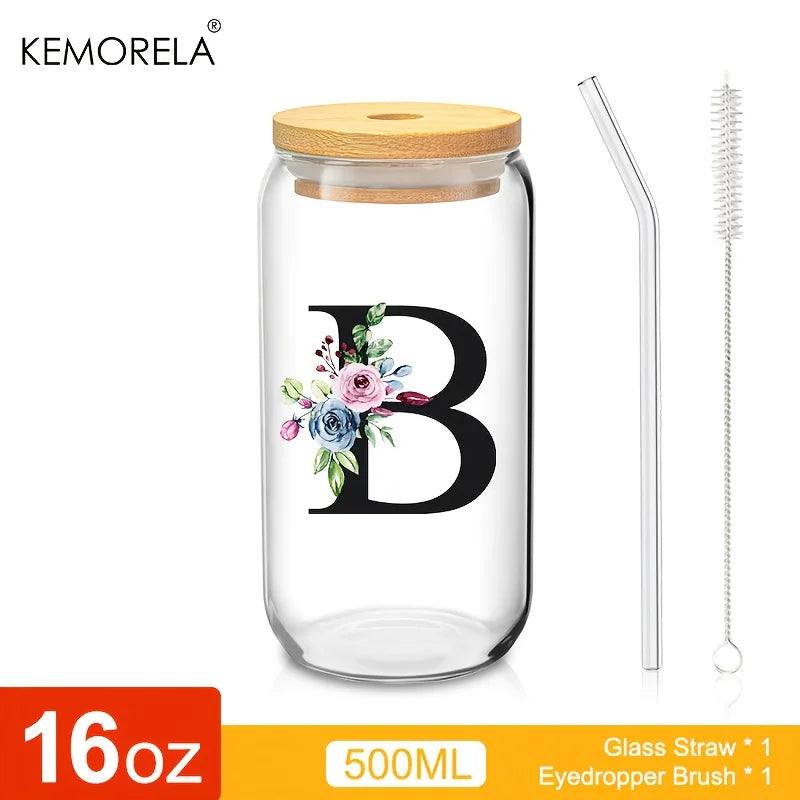 470ml Glass Tumbler with Bamboo Lid & Straw | Mason Jar Cup Glass Tumbler Axl B 470ml