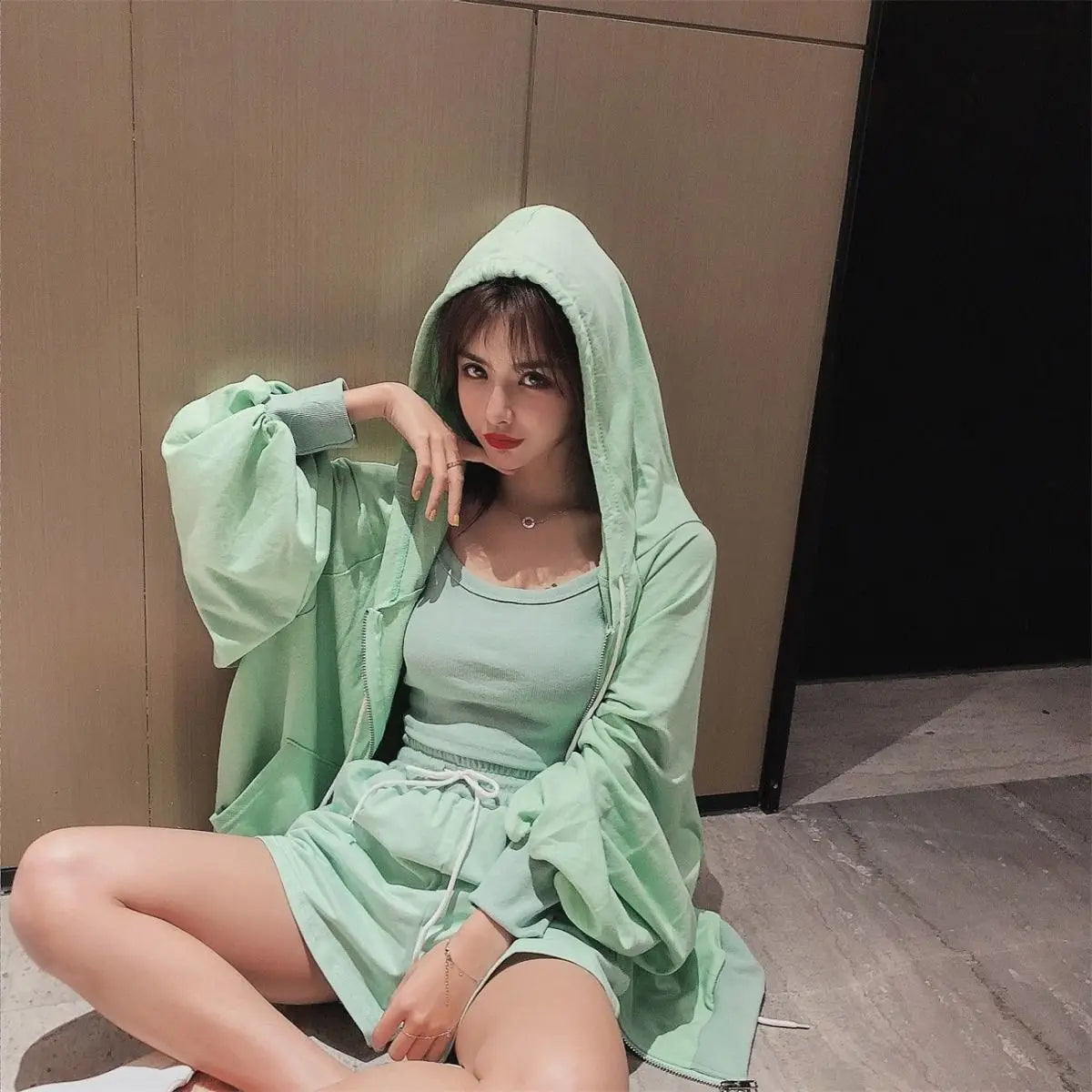 Women's 3-Piece Summer Pajama Set – Sleepwear Shorts & Nightgown Women's Pajama Set Axl green M