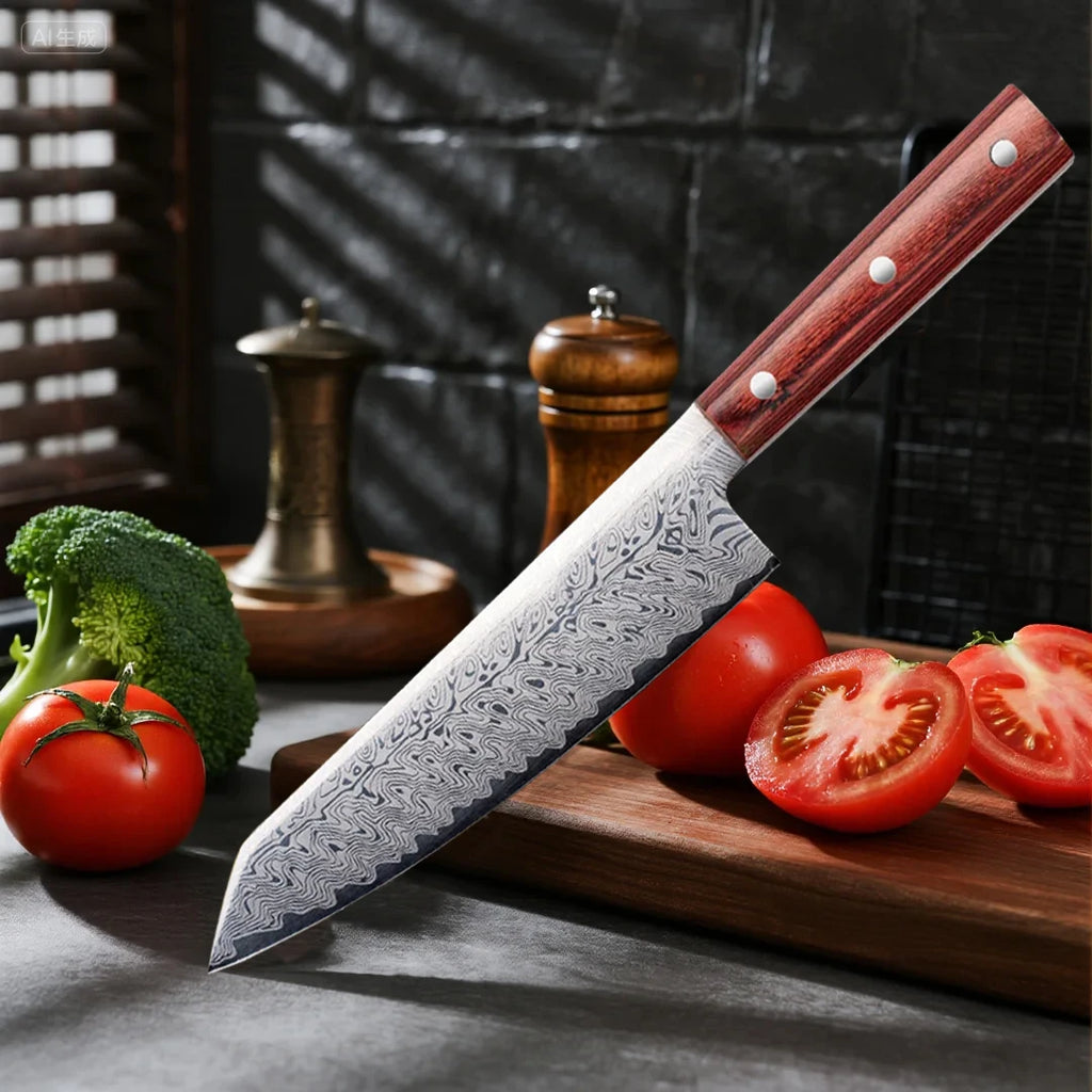Japanese Chef's Knife – Sharp Stainless Steel & Wood Handle Chef's Kitchen Knife Axl red
