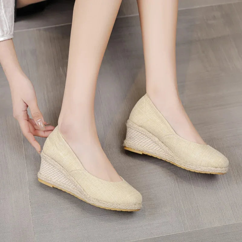 Women's Canvas Wedge Espadrille Pumps – Slip-On Heels Wedge Espadrille Pumps Axl