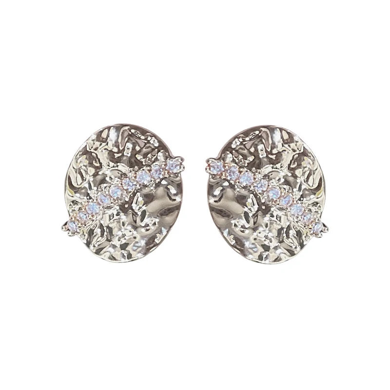 Huitan Oval Disc CZ Stud Earrings – Geometric Fashion Jewelry CZ Stud Earrings Axl
