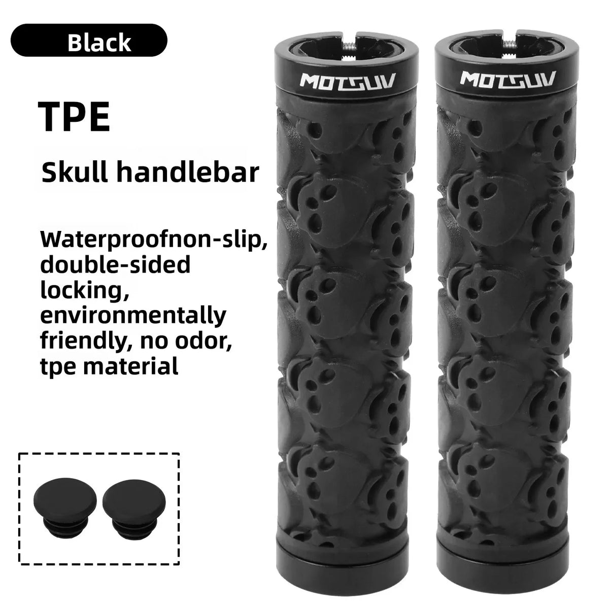 Skull Double Lock-On MTB Bike Handlebar Grips | TPE Anti-Slip Bike Handlebar Grips Axl Black