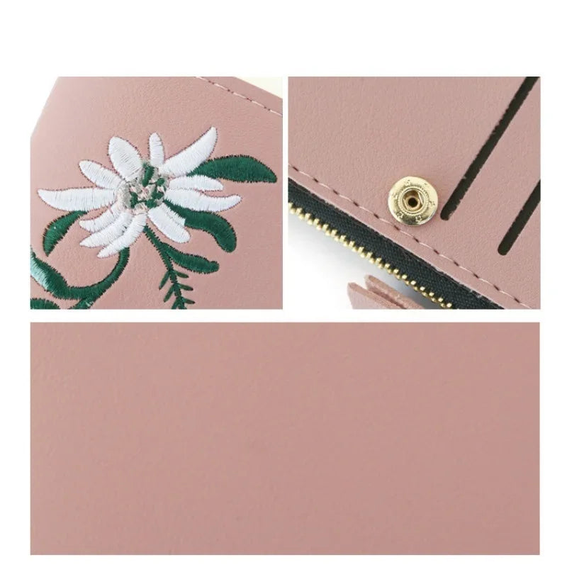 Women's Retro Embroidery Short Wallet & Floral Card Holder Purse Short Wallet Purse Axl
