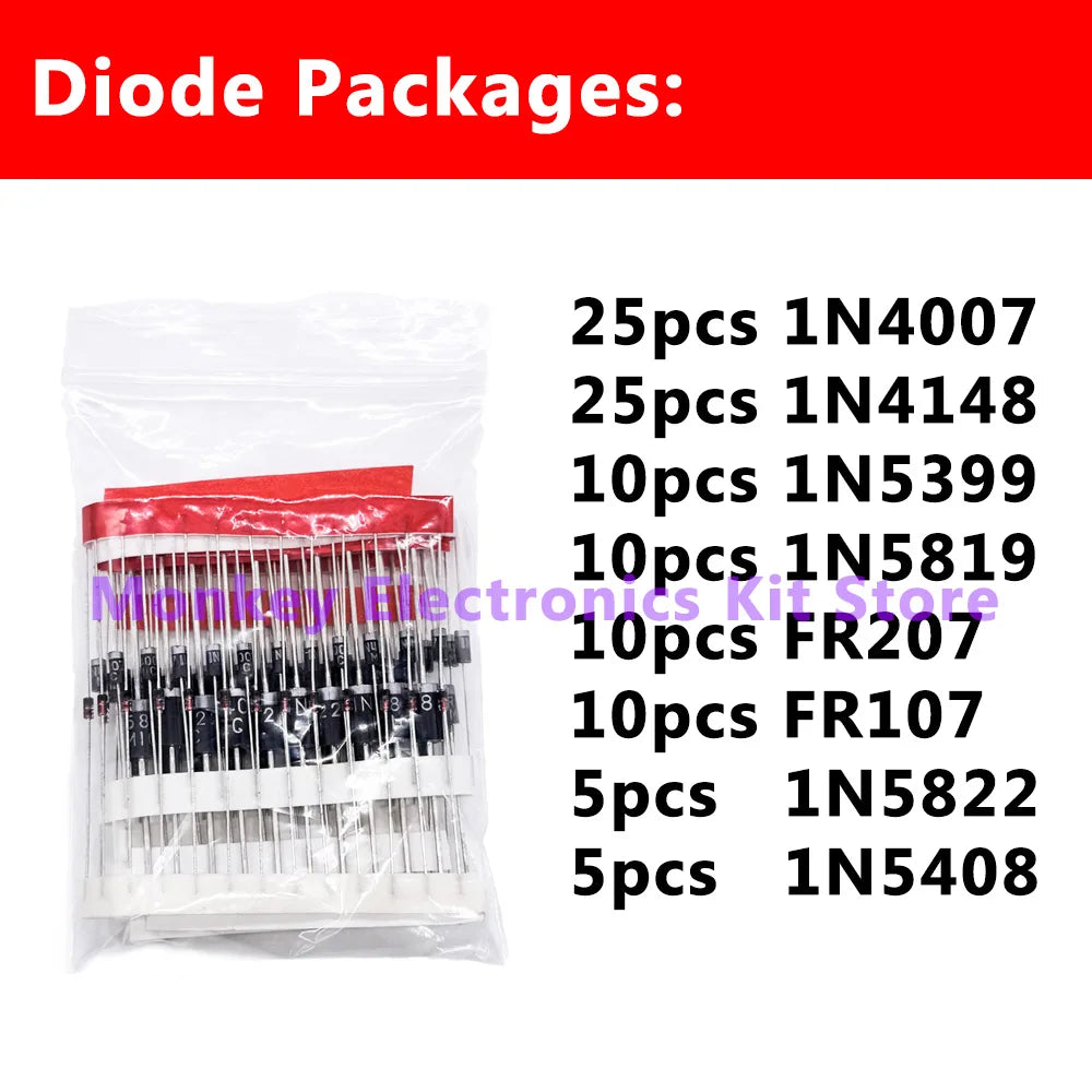 100PCS 8-Value Diode Kit – Schottky & Fast Switching Set Diode Component Kit Axl