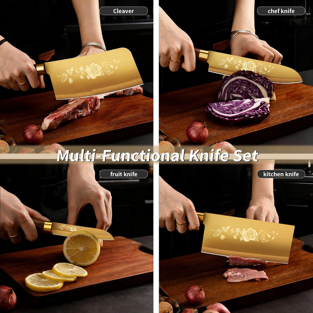 PLYS Titanium-Gold Chef Knife – Sharp Stainless Steel Kitchen Knife Chef Knife Axl