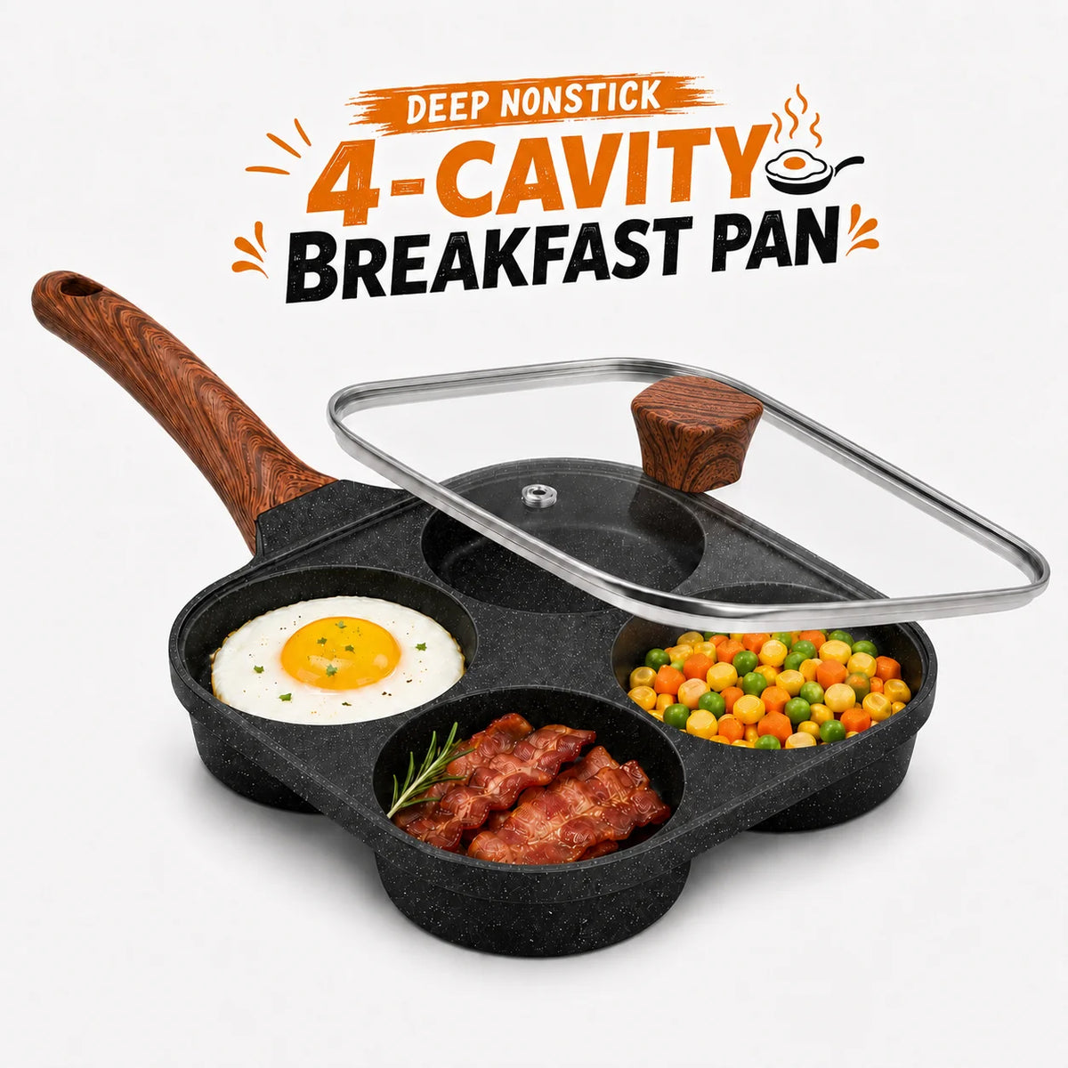 4-Section Nonstick Egg Frying Pan with Glass Lid – All Stoves Divided Omelet Pan Axl