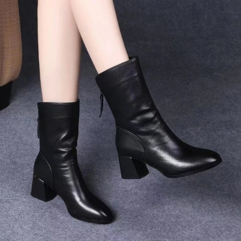 Women's Square Heel Ankle Boots – Anti-Slip PU Leather Zip Boot Ankle Boots Axl