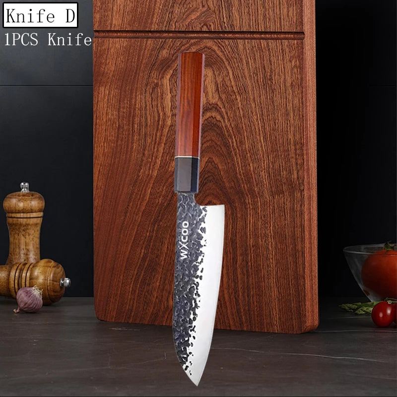 WXCOO Japanese Chef Knife – Forged Stainless Steel Santoku Set Kitchen Knife Set Axl Knife D