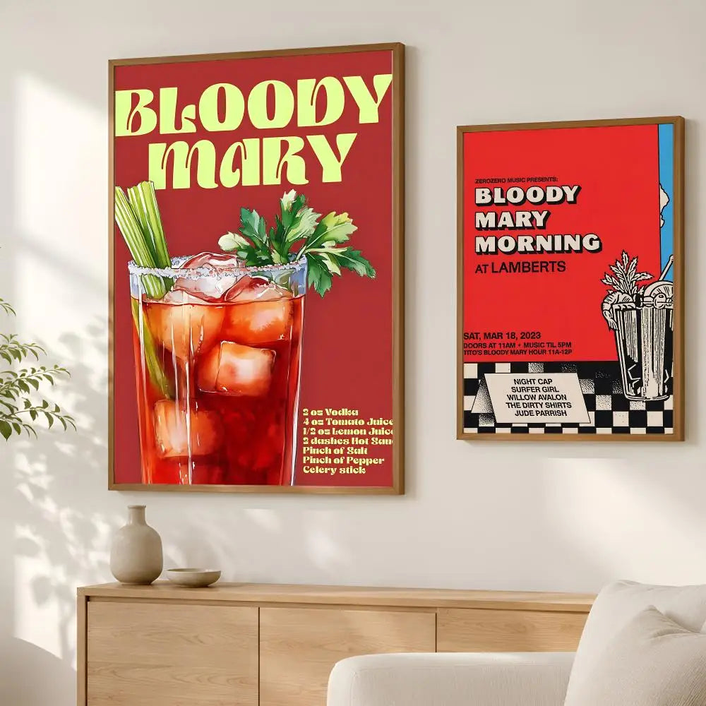 Bloody Mary Cocktail Wall Art Poster – Self-Stick Waterproof Wall Art Poster Axl