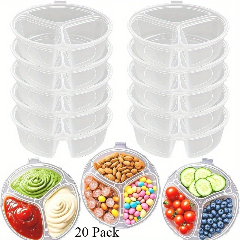 Round 3-Compartment Disposable Food Containers with Lids Disposable Food Containers Axl Transparent 20 Packs