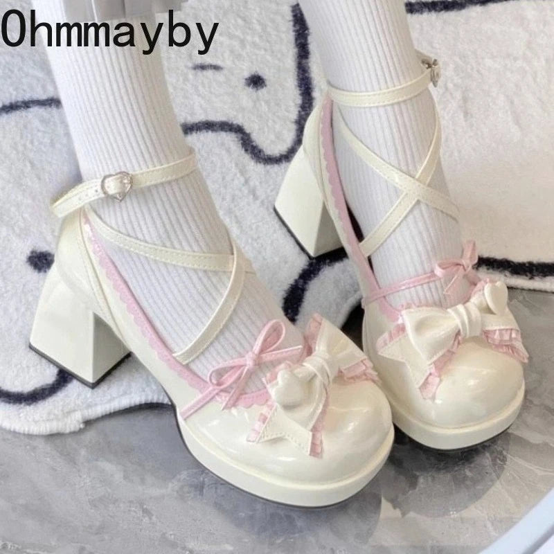 Women's Chunky Heel Mary Jane Pumps | Cross Ankle Strap Platform Platform Mary Jane Pumps Axl