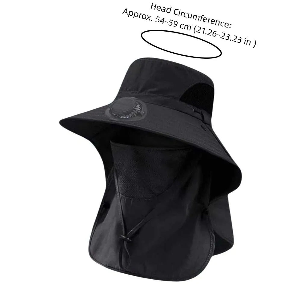 Solar Rechargeable Fan Hat with Shawl & Face Cover – Unisex Solar Fan Hat Axl
