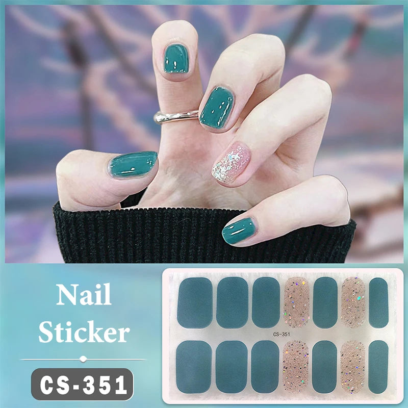 Waterproof Full Cover Nail Wraps – No-Lamp Nail Stickers 14pc