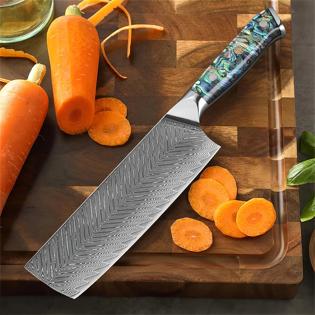Nakiri Knife 67-Layer Damascus Steel & Abalone Shell Handle Damascus Nakiri Knife Axl Nakiri Knife